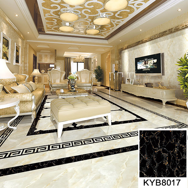 02糖心LOGO柚子猫陶大理石瓷砖：黑金花KYB8017地面铺贴效果图
